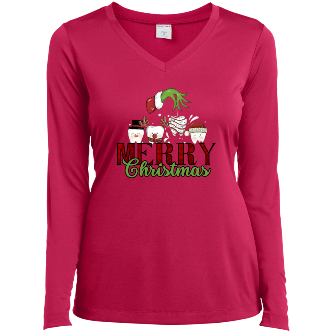 Christmas Dental team t-shirt - LST353LS Ladies’ Long Sleeve Performance V-Neck Tee