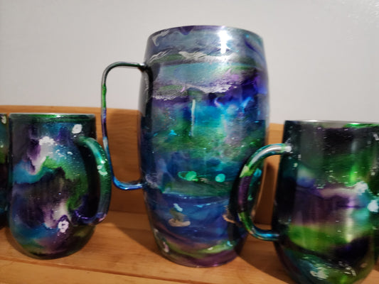 Brand new Stainless steel 64oz Pitcher w/ 4-16oz Mug-insulated, lid and straws as on the pictures