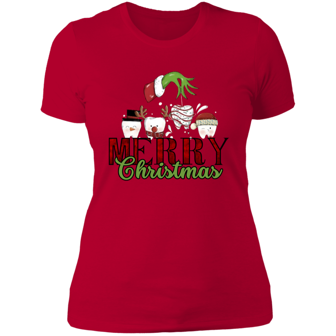 Comfort Colors Christmas Teeth Shirt -Cute Dental Gift for Dentist - Holiday Tee with Dental Squad Design Ladies' Boyfriend T-Shirt
