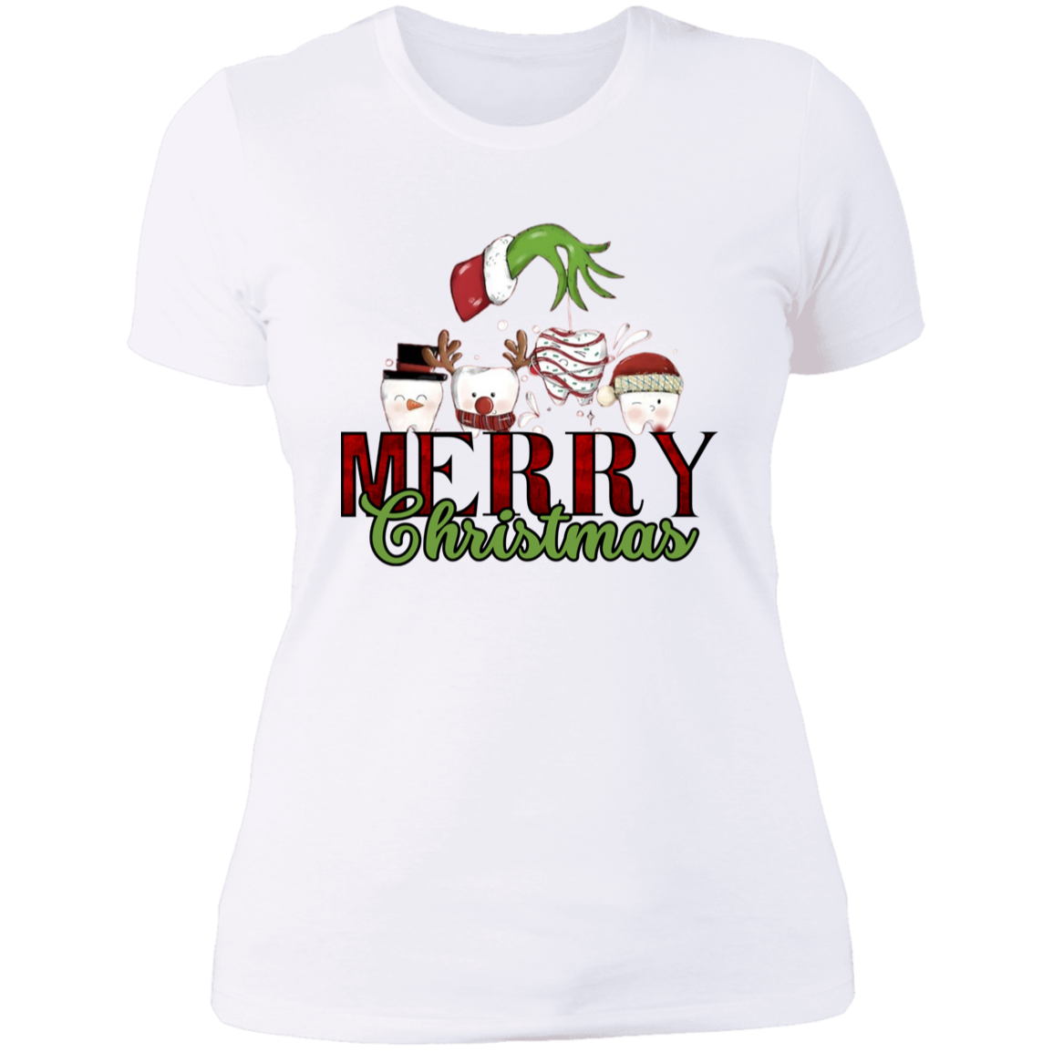 Comfort Colors Christmas Teeth Shirt -Cute Dental Gift for Dentist - Holiday Tee with Dental Squad Design Ladies' Boyfriend T-Shirt