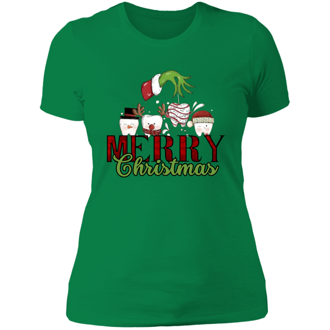 Comfort Colors Christmas Teeth Shirt -Cute Dental Gift for Dentist - Holiday Tee with Dental Squad Design Ladies' Boyfriend T-Shirt
